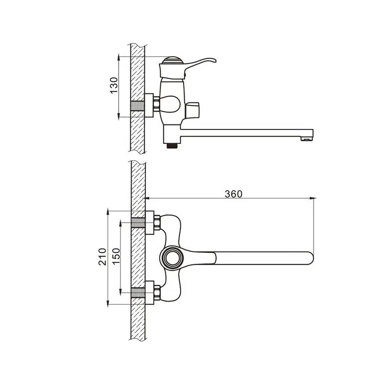 A7115 Смеситель для ванны ACCOONA с длин, пов.изливом 300мм диверт.в корпусе латунь/хром+ зол.(10)