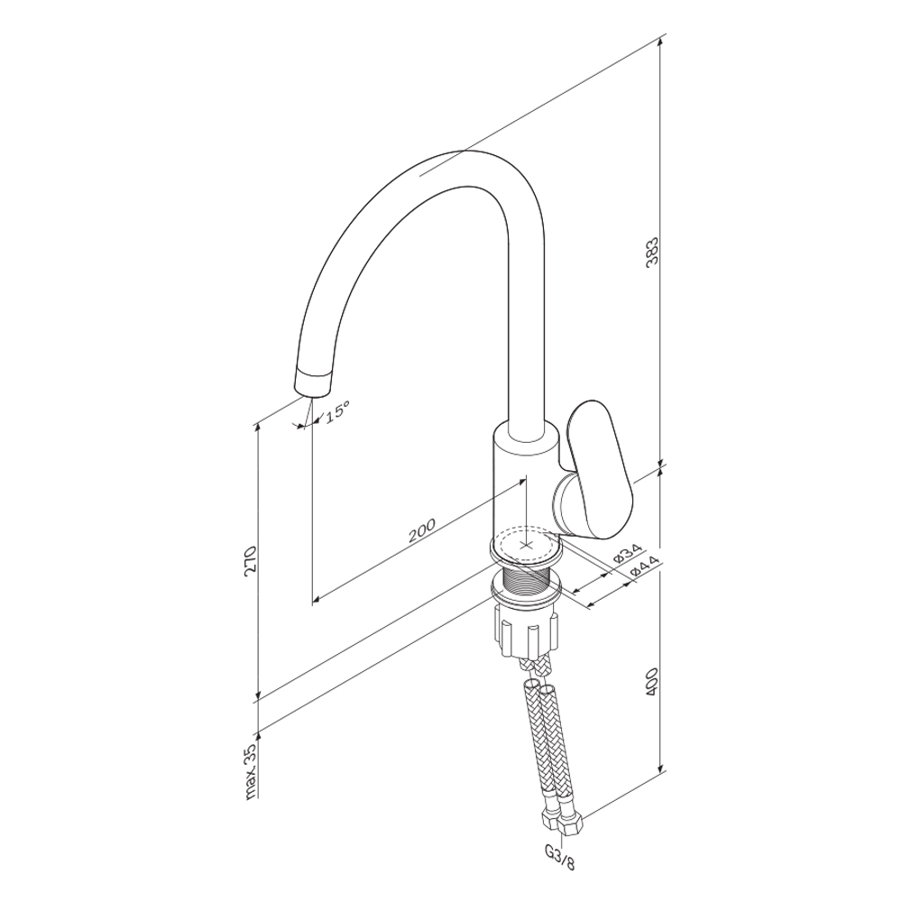 Смеситель для кухни с высоким изливом, ХРОМ  F8007100  LIKE АМ.РМ