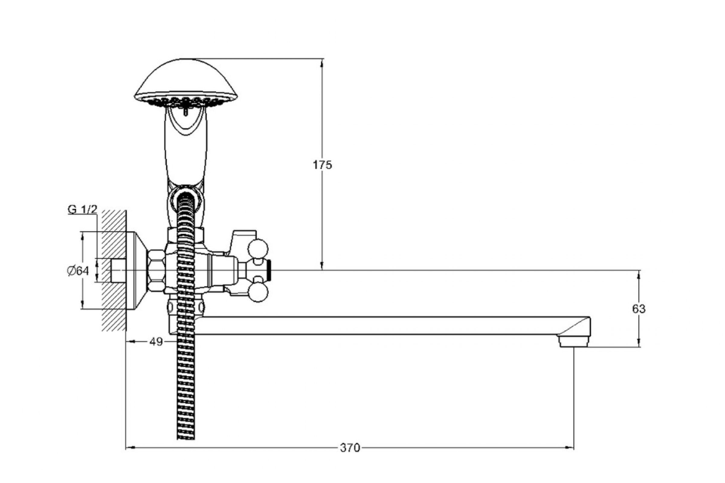 Смеситель для ванны с душем G-lauf QTZ7-A827 (1/2; керам. плоск.излив  шар. перекл. душа)