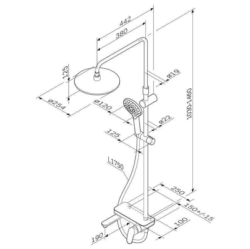 Душевая система,набор: верхний душ d 254 мм, ручной душ 3 функции d 120мм F0780700 Like, AM.PM