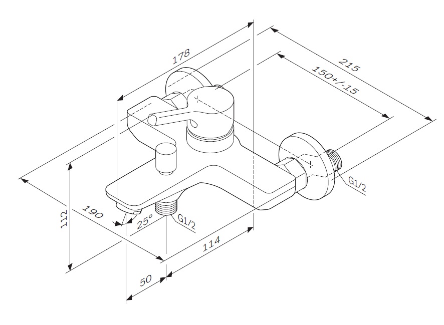 Смеситель для ванны и душа излив 164мм, ХРОМ  F85B10000 X-Joy S АМ.РМ