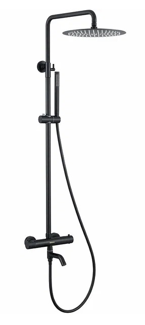 Душевой комплект KALISTO 3R с термостатом, ручной,верхний душ, излив, шланг, черный матовый, BERGES