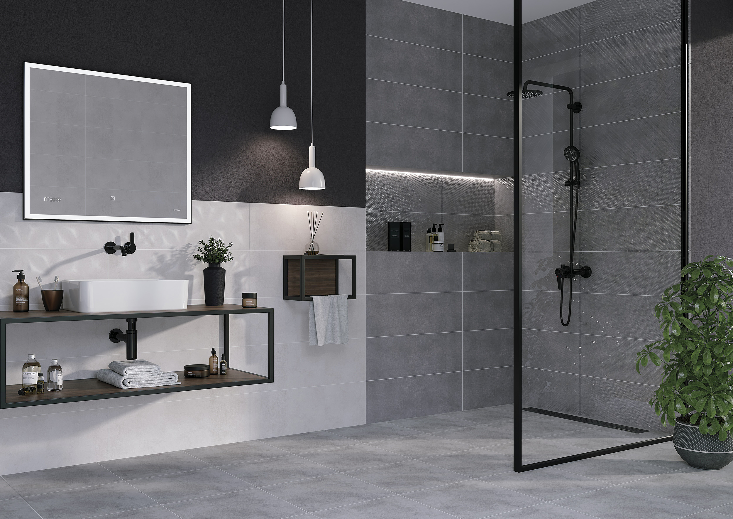 Зеркало Cersanit LED 011 design 80x70 с подсветкой часы металл. рамка прямоугольное