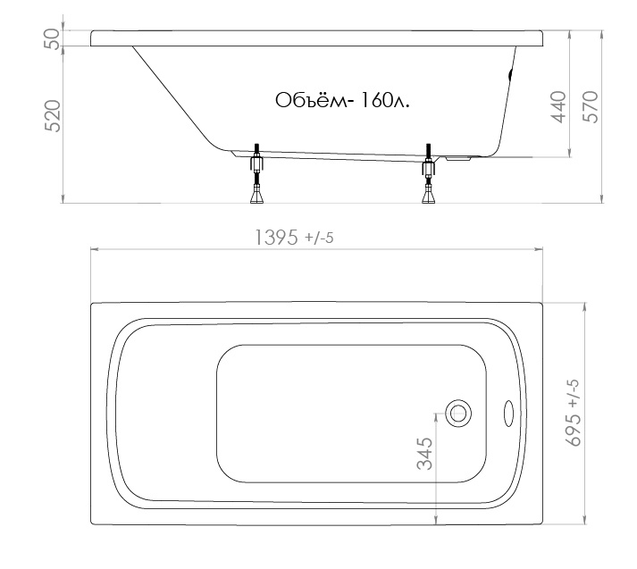 ТРИТОН Ванна Стандарт Экстра 1400/700 без каркаса, панели, сифона