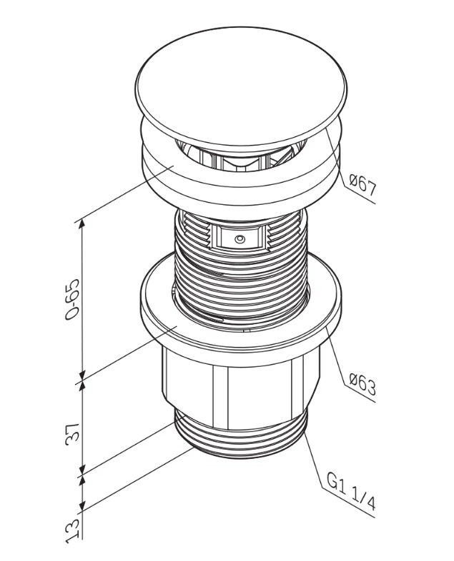 Донный клапан удлиненный (130мм) нажимной 1 1/4