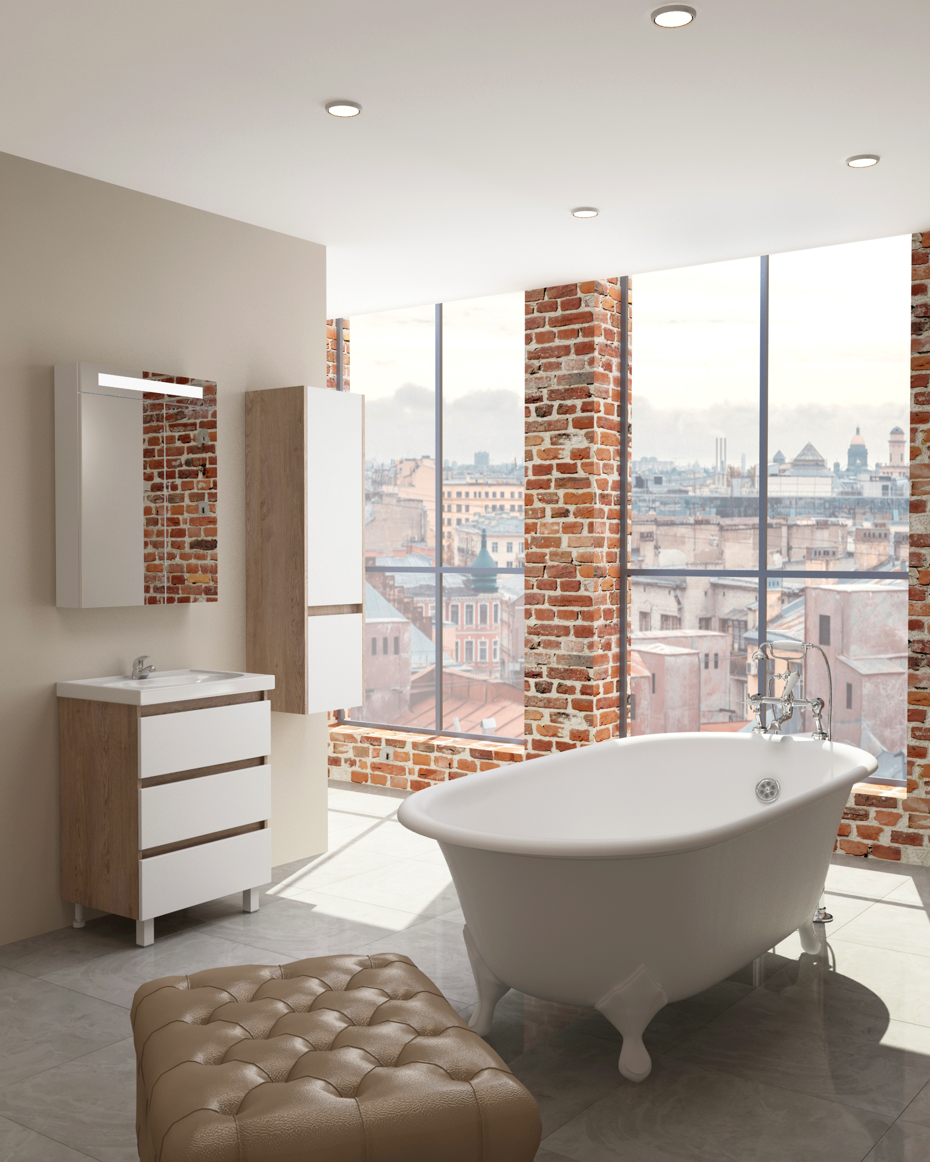 Модерн 60 DB2 Тумба белый/дуб +умывальник (рак.Фостер 60), ЯМЕБЕЛЬ (подвесная)