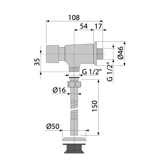 Кнопочный сливной вентиль для писсуара ATS001 AlcaPlast
