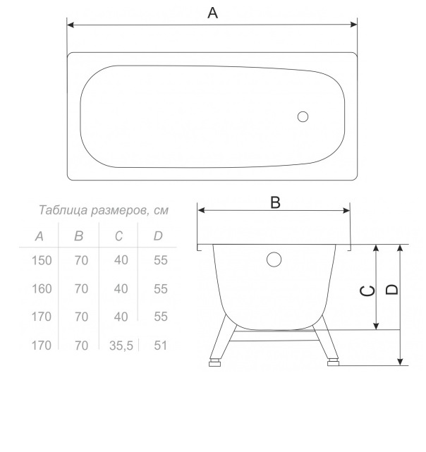Ванна стальная 160*70*40 1,8мм (ВИЗ) Антика 