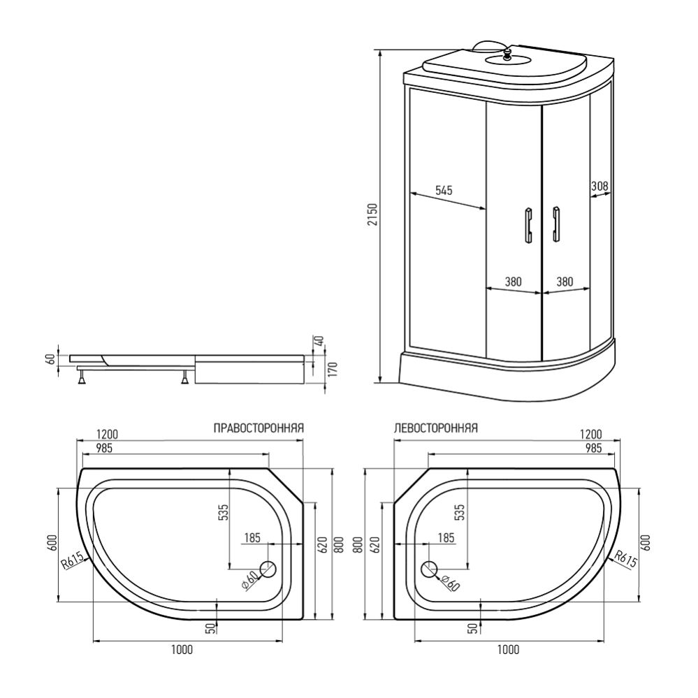 ERLIT Душ. кабина ER3512PR-C4-RUS 120*80*215 ( низкий поддон, тонированное стекло)