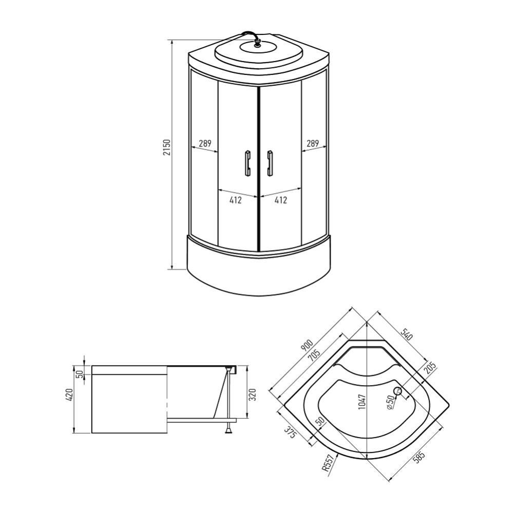 ERLIT Душевая кабина ER3509TPF-С4 RUS 90*90*215 (с г/м, выс.поддон,тон.стекло)