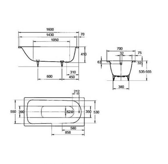 Ванна стальная Saniform Plus 362 160*70 3,5мм+ножки, KALDEWEI