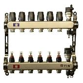 Коллекторная группа 1* с расх. на 6 вых. нерж.квадрат TIM KCS5006 c кранами и воздух.
