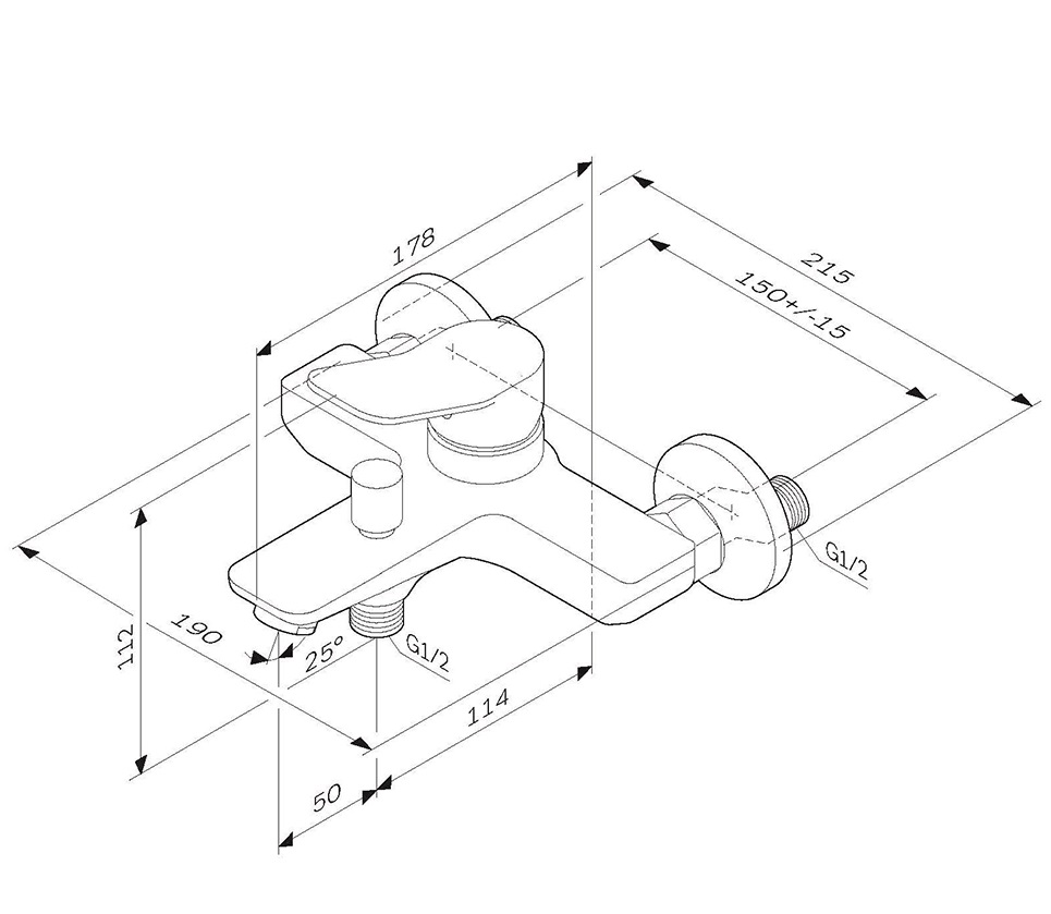 Смеситель для ванны и душа излив 164мм, ХРОМ  F85A10000 X-Joy АМ.РМ