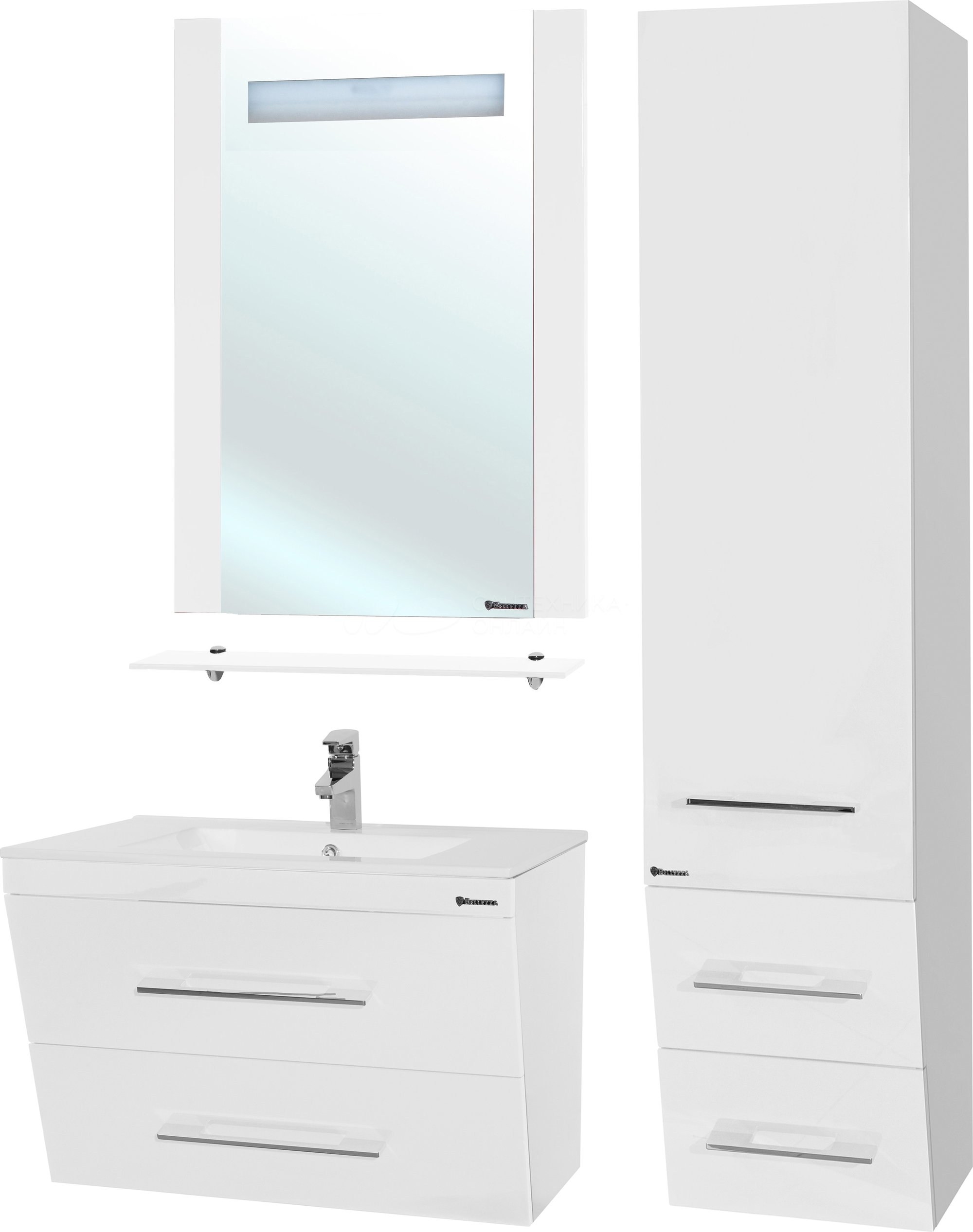 Берта-60 Зеркало с полкой белое (внутр. подсветка) БЕЛЛЕЗЗА