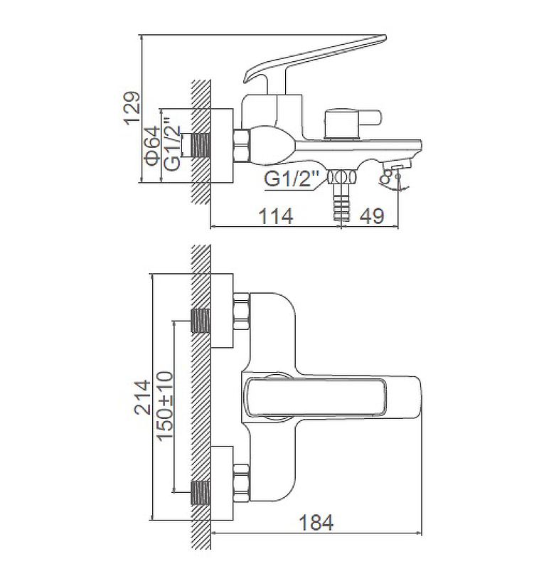 A63123 Смеситель для ванны ACCOONA с коротким изливом дивертор в корпусе латунь/хром (8)