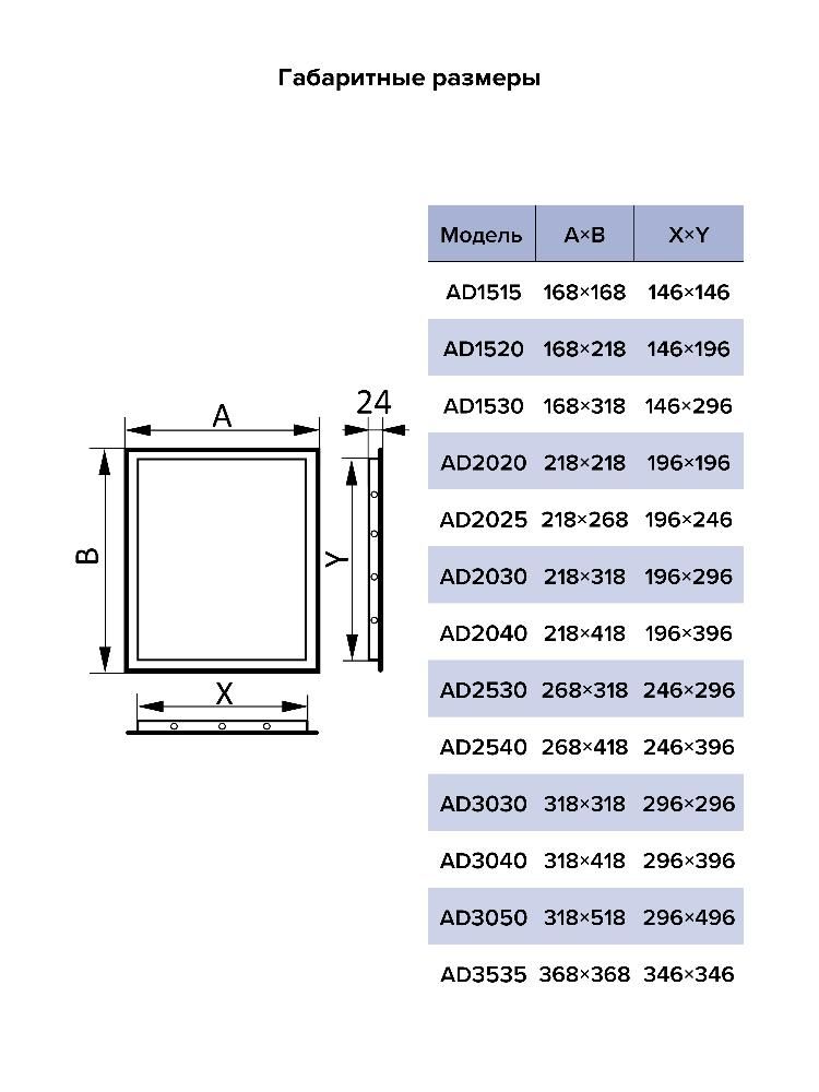 Люк ревизионный AD фланец  296х496 нажимной 318х518 пластик AD3050