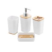 20813 САНАКС Набор в ванную настольный БЕЛЫЙ пластик с вставками из бамбука (12/1)
