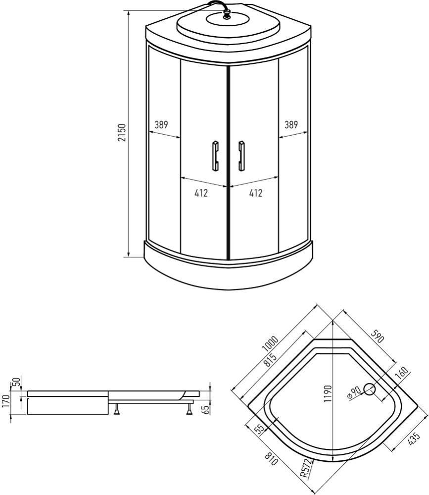 ERLIT Душевая кабина ER3510P-C4-RUS 100*100*215 (без г/м, низ.поддон, тонир.стекло)