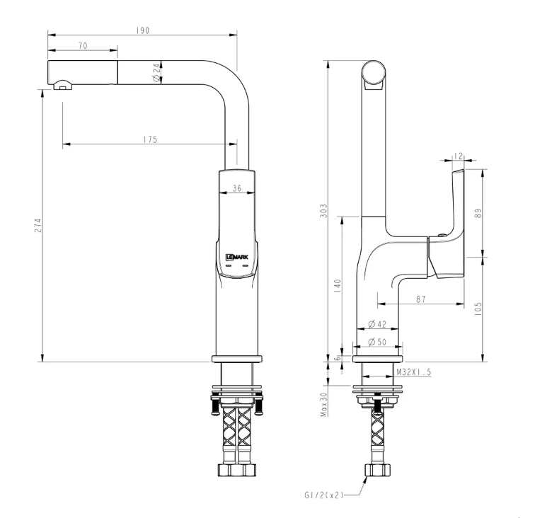 Смес. д/кухни с повор. изливом LEMARK URSUS ЧЕРНЫЙ/РОЗ.ЗОЛОТО (LM7205BLR)