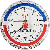 Термоманометр аксиальный с клапаном Корпус Dn 80 мм 1/2, 0...120°C, 0-10 бар STOUT (SIM-1005-801015)