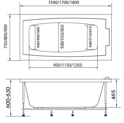 Ванна акрил 1MARKA AELITA 170*75+каркас