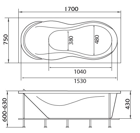 Ванна акрил 1MARKA ENNA 170*75 +каркас+панель без сифона