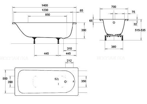 Ванна стальная EUROWA 140*70*39см 2,3мм+ножки, KALDEWEI