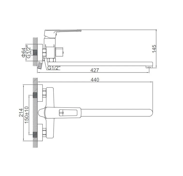 A71109 Смеситель для ванны ACCOONA с длин.поворот. изливом 300мм дивертор в корпусе Цвет: хром (10)