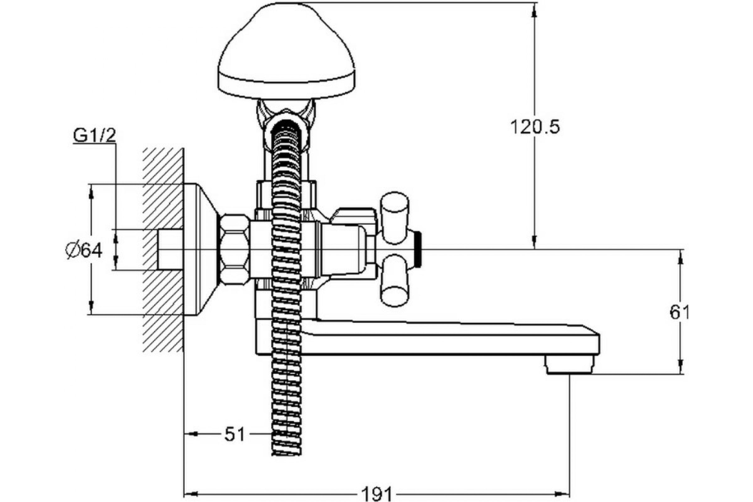 Смеситель для ванны с душем G-lauf QMT3-A722 (1/2; керам.кор.излив переключение на корпусе)