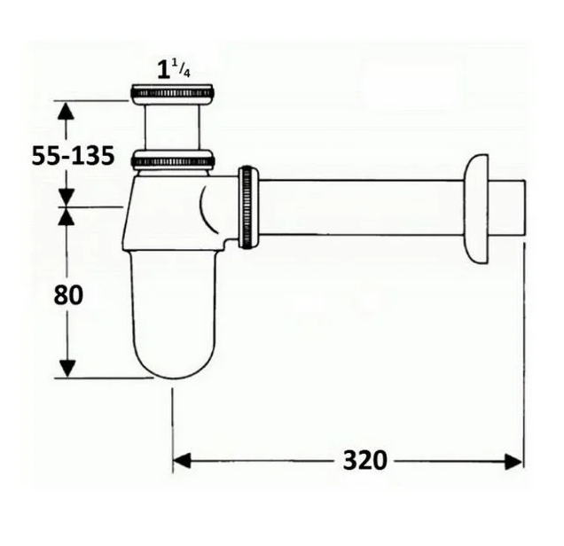 Сифон металлический для раковины (бутылочный) TIM (20) BAS0802S