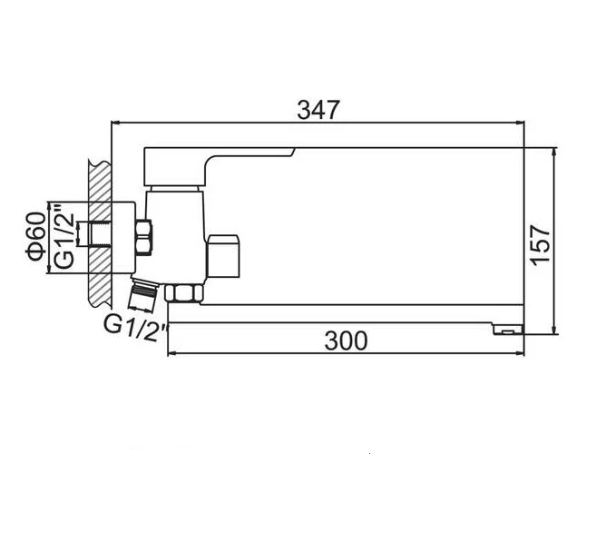 A7102 Смеситель для ванны ACCOONA с длинным изливом 300мм дивертор в корпусе латунь/хром (10)