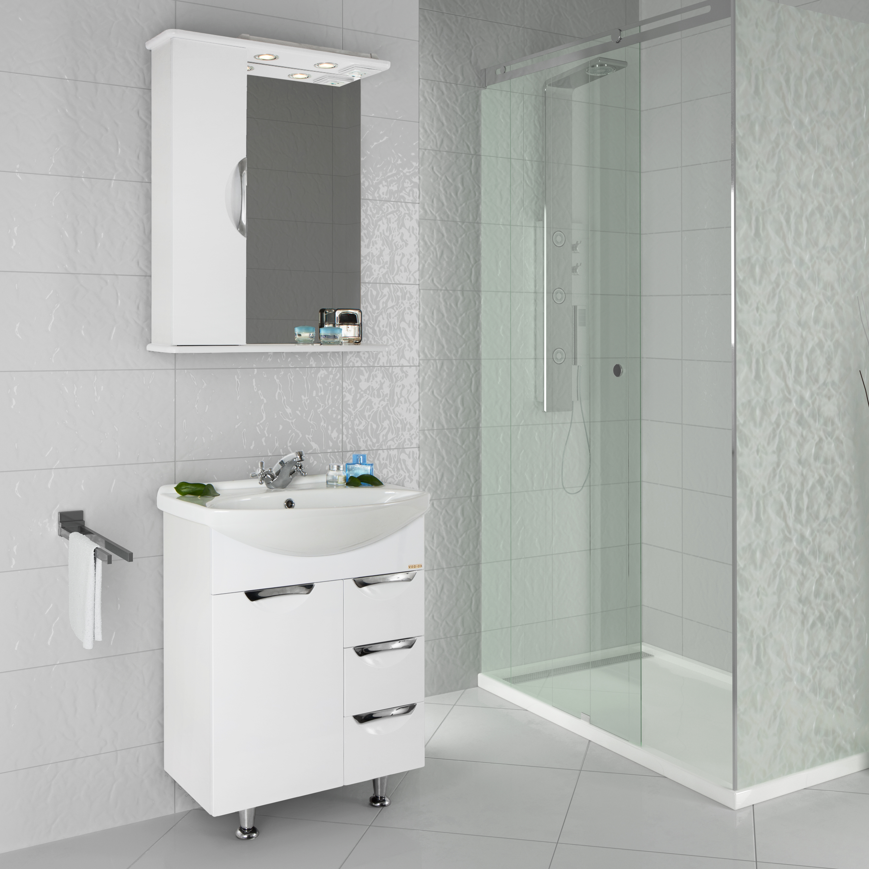 Лира 75 Зеркало+шкаф левое+свет, VOD-OK