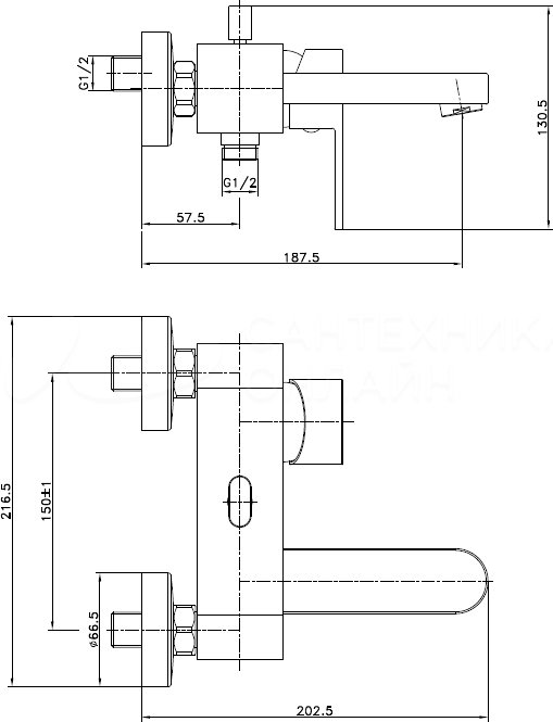 Смеситель Cersanit для ванны ELIO однорычажный (без душевого гарнитура) 63045