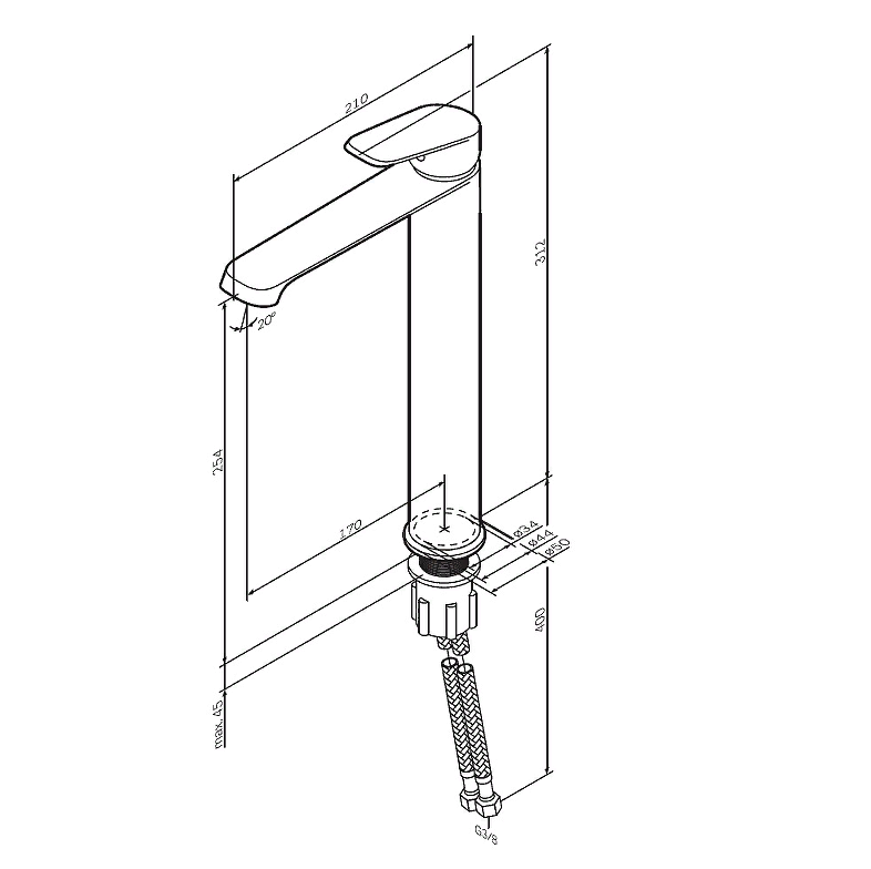 Смеситель для умывальника высокий, ХРОМ F8F92000, Func AM.PM