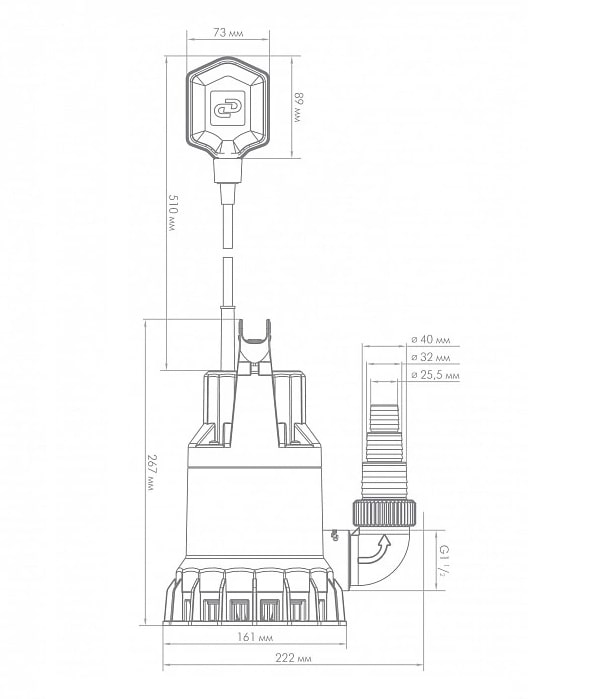 Насос ДЖИЛЕКС ДРЕНАЖНИК 110/8 5100 произв-ть 6.6 м³/ч, макс. напор 8 м,мощность 210Вт