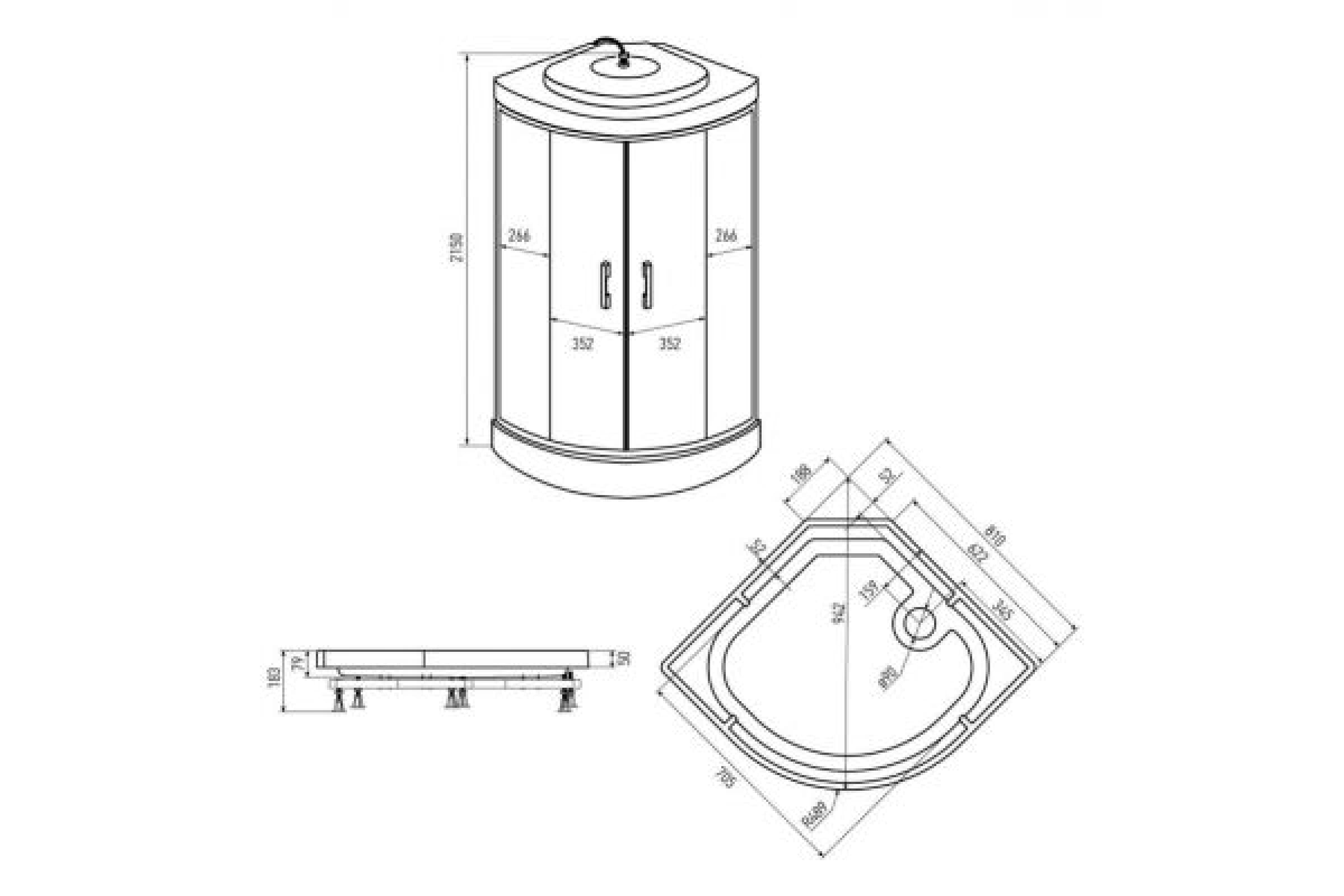 ERLIT Душевая кабина ER3508P-C4-RUS 80*80*215 (без г/м, низ.поддон, тон.стекло)