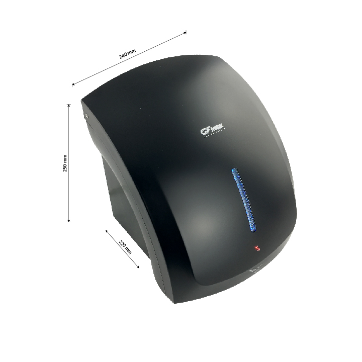 6902 GFmark Сушилка для рук, корпус пластик АБС цвет черный с неон.подсветкой, КЛАССИКА 1800W