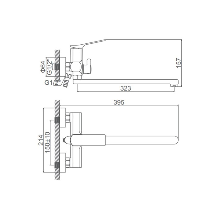 A71122F Смеситель для ванны ACCOONA с длин. изливом 350мм дивертор в корпусе Цвет: черный+хром (10)