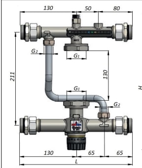 Насосно-смесит узел с термост клап. 30-60°C,без насоса STOUT (SDG-0120-007000) длина 130 мм