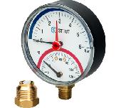 Термоманометр 80/4 x 1/2 (нижний) с запорным клапаном STOUT (SIM-0006-800415)