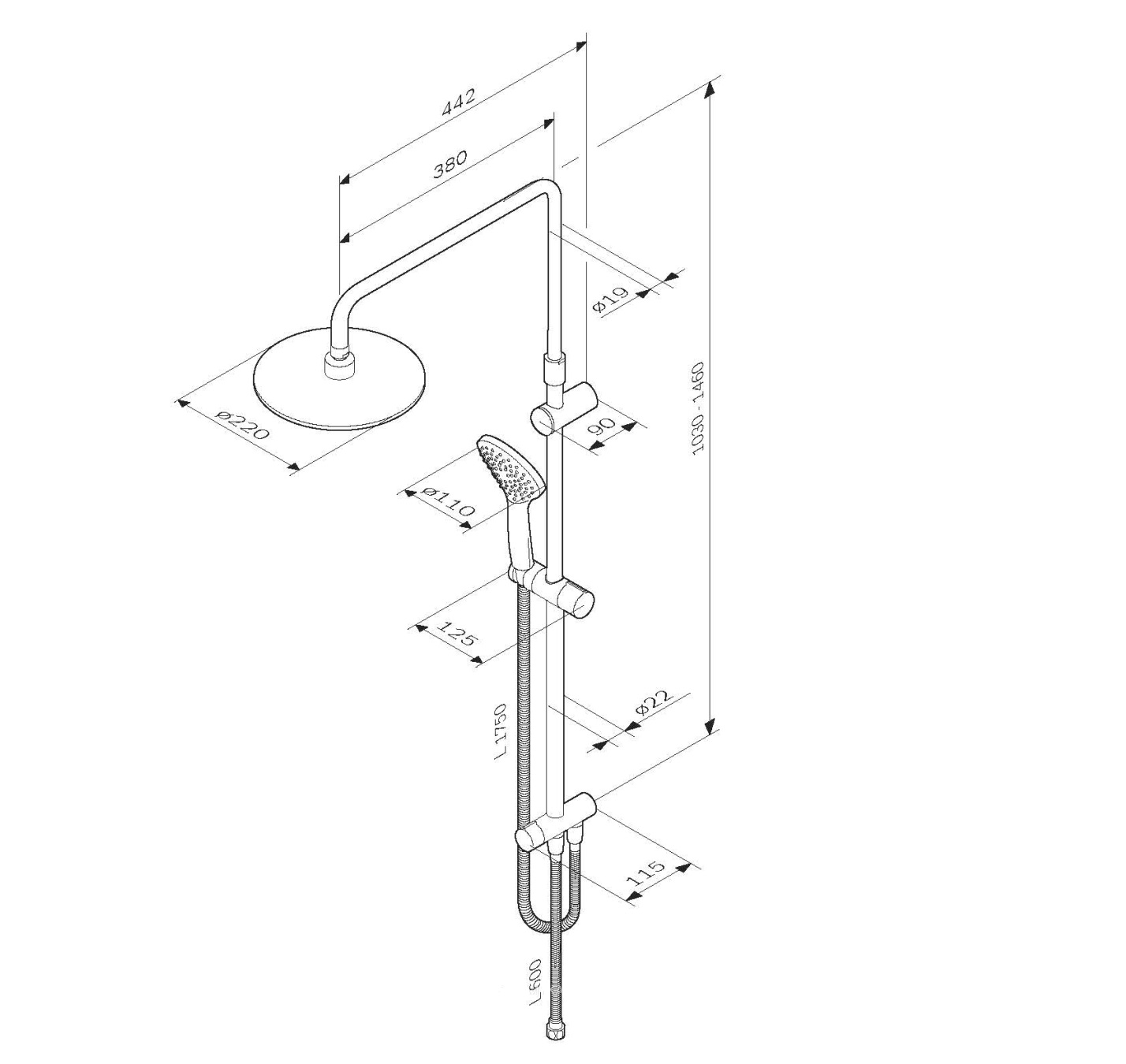 Душевая система,набор: веррхний душ d 220мм, ручной душ 1 функция d 110мм  F0790000  GEM АМ.РМ