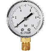 Манометр радиальный. Корпус Dn 63 мм 1/4  , 0...10 бар, кл.2.5 STOUT (SIM-1010-631008)