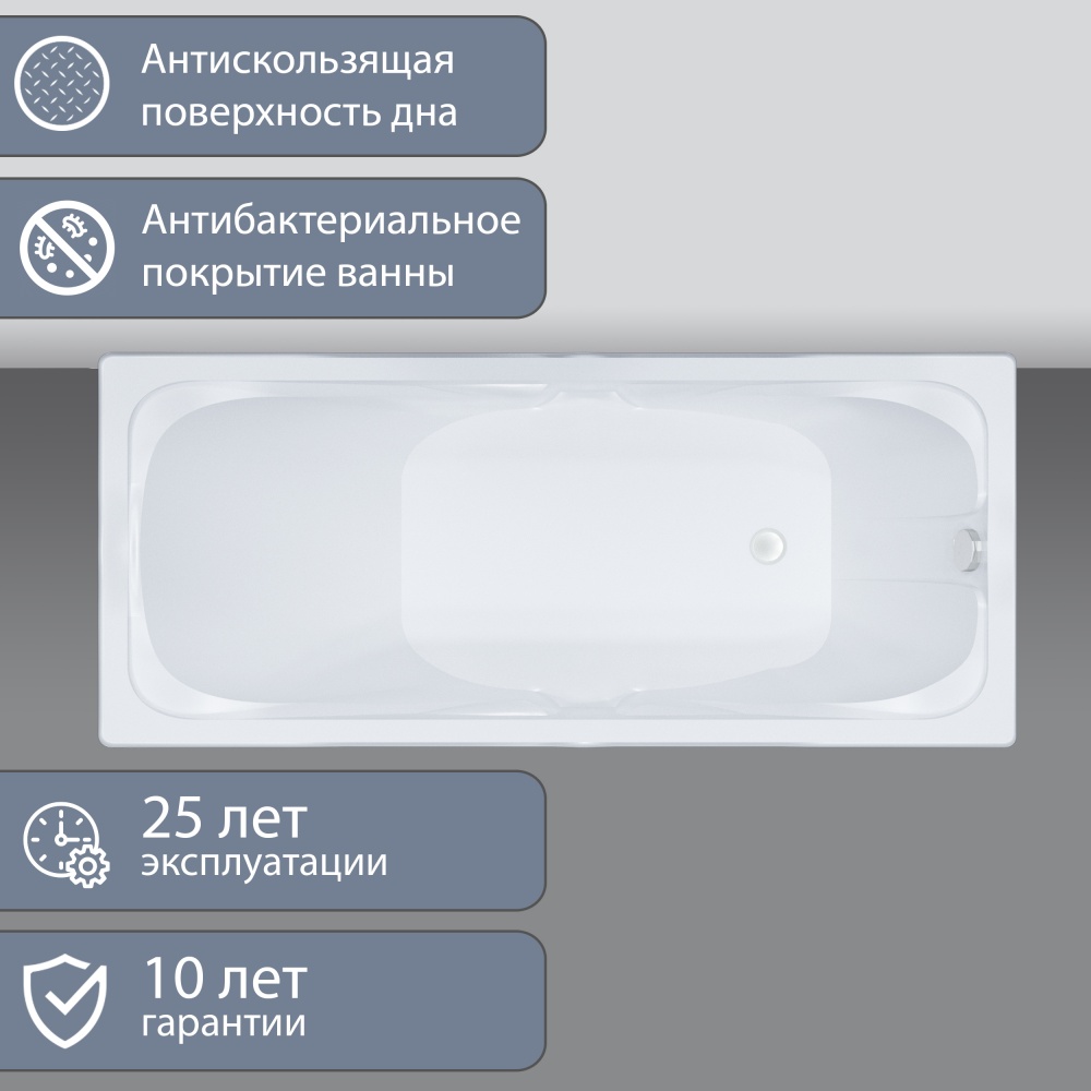ТРИТОН Ванна Стандарт Экстра 1600/700 без каркаса, панели, сифона
