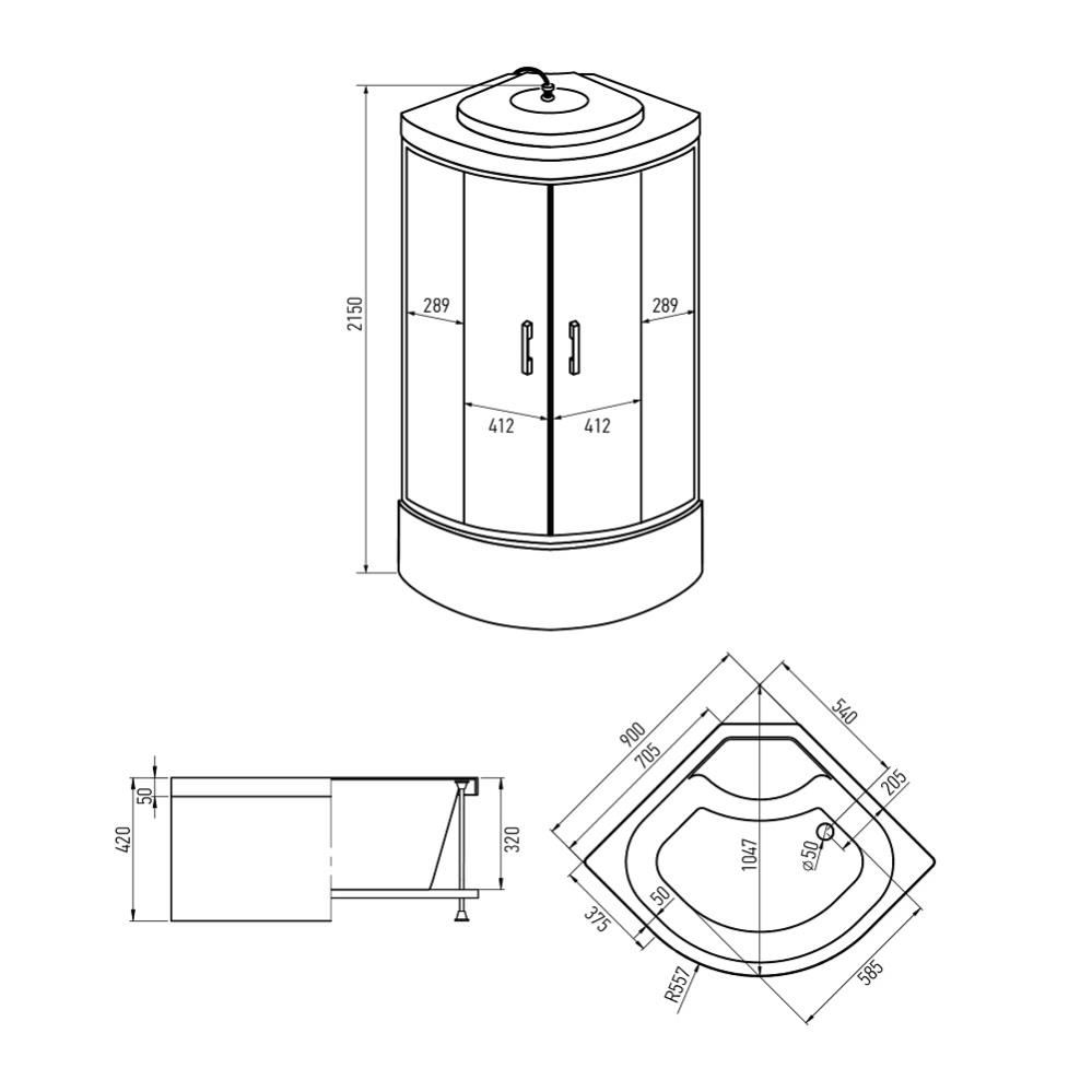 ERLIT Душевая кабина ER3509TP-C4-RUS 900*900*2150 (без г/м, выс. поддон, тон.стекло 4мм)