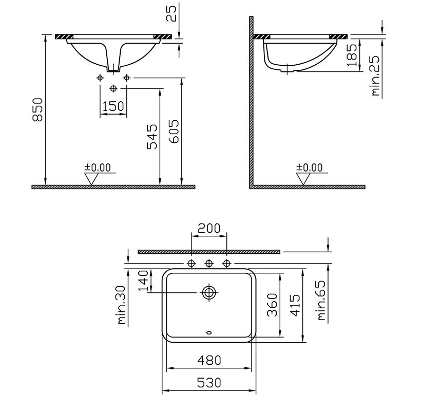 Раковина встраиваемая снизу S50 48см белая 5339B003-0012, VITRA