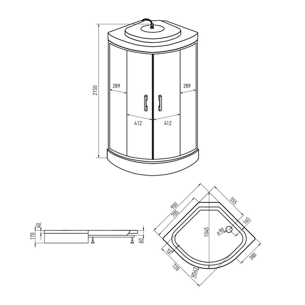 ERLIT Душевая кабина ER3509PF-C4-RUS 90*90*215 (с г/м, низ.поддон, тон.стекло)
