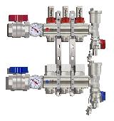 Коллекторная группа 1* с расх. на 3 вых. латунь TIM KA003 c кранами и воздух.