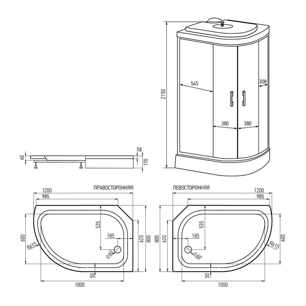 ERLIT Душ. кабина ER3512PL-C4-RUS 120*80*215 ( низкий поддон, тонированное стекло)