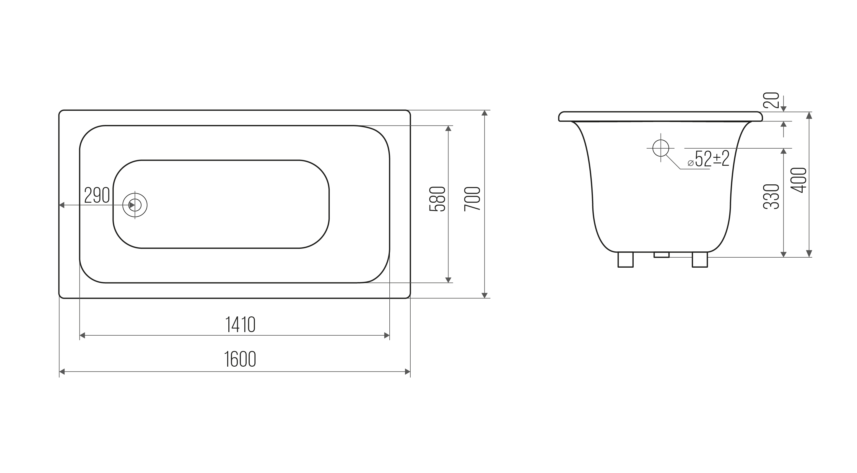 Ванна чугунная Classic 160х70+ножки, Goldman