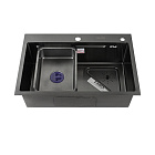 FABIA PROFI Мойка врезная 68х45см ГРАФИТ толщ.-3,0 х 0,8мм + большой угловой сифон + корзина 68453G